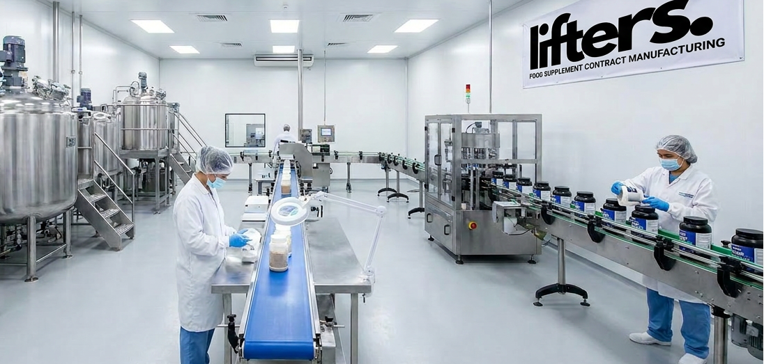 Cleanroom facility with workers and machinery, featuring the 'lifters' logo.